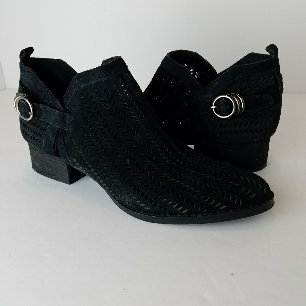 VINCE CAMUTO Black Perforated Suede Ankle Boots